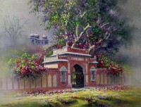 Hanif Shahzad, Mohatta Palace Gate I - Karachi, 21 x 28 Inch, Oil on Canvas, Landscape Painting, AC-HNS-121